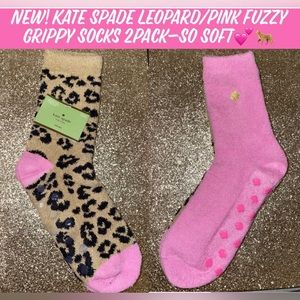 New! Kate Spade Leopard/Pink Fuzzy Grippy Socks 2Pack-So Soft💕🐆